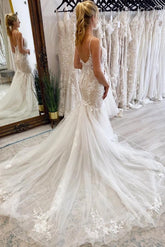 Modern Spaghetti Straps Lace Mermaid Wedding Dress-27dress